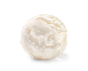 Ball of delicious vanilla ice-cream on white background