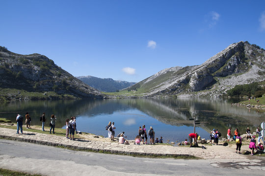 Lagos en Covadonga entre los valles y las vacas