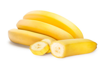Isolated bananas. Bunch of bananas with sliced banana isolated on white background