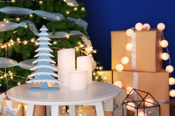 Beautiful Christmas decorations on table in living room