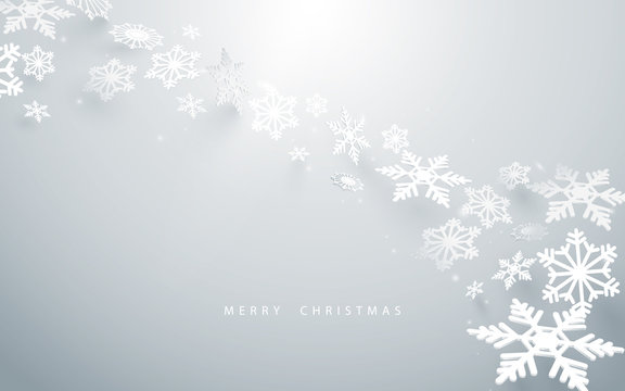 Merry Christmas and Happy new year. Abstract snowflakes in white background