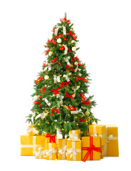 Beautiful Christmas tree with gifts on white background