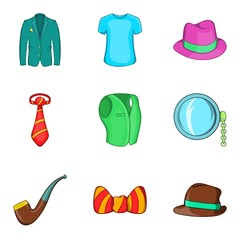 Men accessories icons set, cartoon style