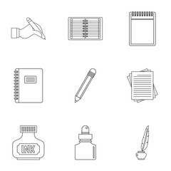 Writer pen tools icon set, outline style