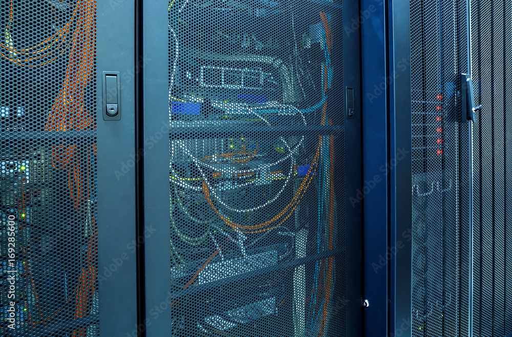 Poster server rack with led indicator inside