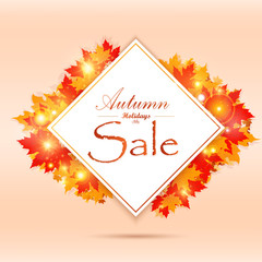 Autumn sale and other typography flyer template with lettering. Bright fall leaves. Poster, card, label, banner Vector