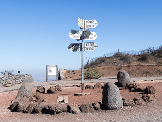 Directions sign on Mount Bental on the border between Israel  and Syria