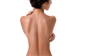 Young beauty nude women back, isolated on white.