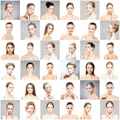 Collection of female spa portraits. Faces of different women. Face lifting, skincare, make-up concept.