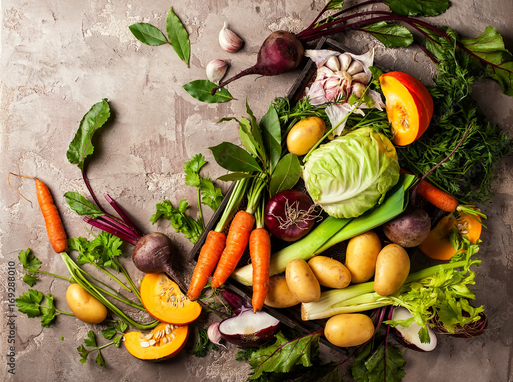 Wall mural fresh raw vegetable ingredients