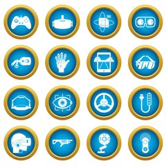 Virtual reality icons blue circle set