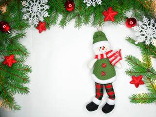 christmas decoration composition with fir branches garland lights