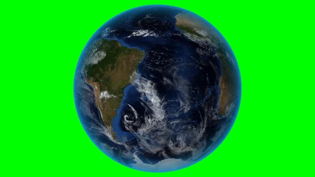 Chile. 3D Earth in space - zoom in on Chile outlined. Green screen background