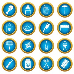 BBQ food icons blue circle set