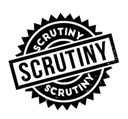 Scrutiny rubber stamp. Grunge design with dust scratches. Effects can be easily removed for a clean, crisp look. Color is easily changed.