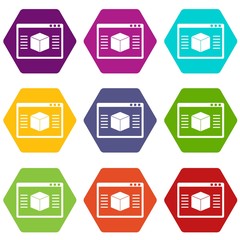 3d model icon set color hexahedron