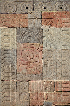 Reliefs on walls, Teotihuacan, Mexico  