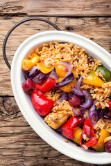 Creole Jambalaya with chicken and rice