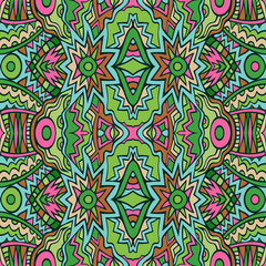Tribal seamless ethnic ornament in pink and green colors.