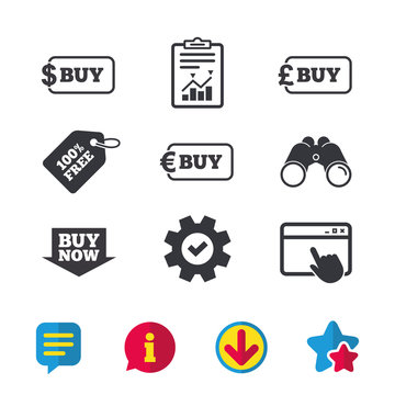 Buy now arrow sign. Online shopping icons.