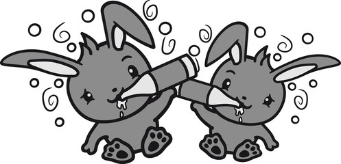 2 freunde team duo brüder bier saufen trinken durst alkohol besaufen betrinken flasche party kaninchen hase klein süß niedlich glücklich sitzend