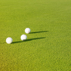 top view flat lay of golf balls on grass background, the concept of a sport for the rich, luxury, fitness, game