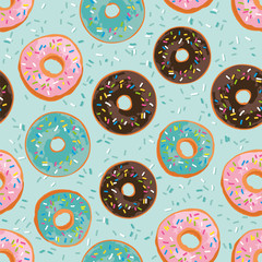 Vector seamless pattern with bright pink sweet donuts
