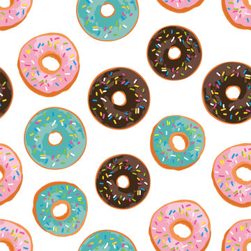 Vector seamless pattern with bright pink sweet donuts