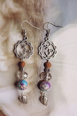 Beautiful earrings with om symbol and ethno beads