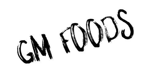 Gm Foods rubber stamp. Grunge design with dust scratches. Effects can be easily removed for a clean, crisp look. Color is easily changed.