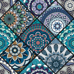 Patchwork pattern. Vintage decorative elements. Hand drawn background. Islam, Arabic, Indian, ottoman motifs. Perfect for printing on fabric or paper.