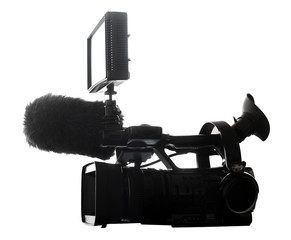 silhouette of a profesional video camera isolated on white