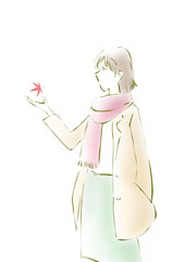 紅葉と女性