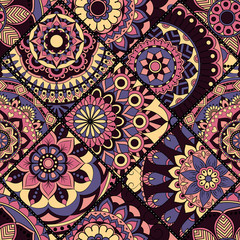 Patchwork pattern. Vintage decorative elements. Hand drawn background. Islam, Arabic, Indian, ottoman motifs. Perfect for printing on fabric or paper.