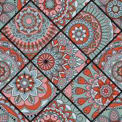Patchwork pattern. Vintage decorative elements. Hand drawn background. Islam, Arabic, Indian, ottoman motifs. Perfect for printing on fabric or paper.