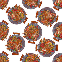 Seamless chinese colorful noodles with shrimp