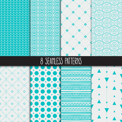 set of eight turquoise and white patterns