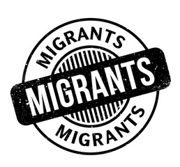 Migrants rubber stamp. Grunge design with dust scratches. Effects can be easily removed for a clean, crisp look. Color is easily changed.