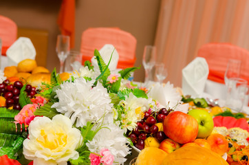 Wedding decor, interior. Festive. beautiful decor with flowers