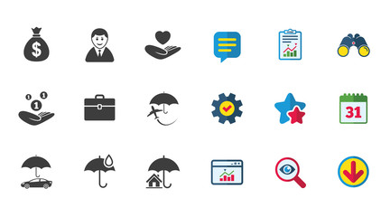Insurance icons. Life, Real estate and House.