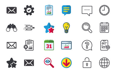 Mail envelope icons. Message symbols.