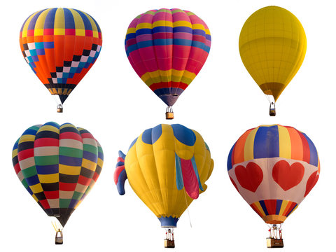 Set of colorful (multi colors) hot air balloon isolated on white background
