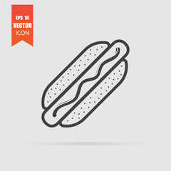 Hot dog icon in flat style isolated on grey background.