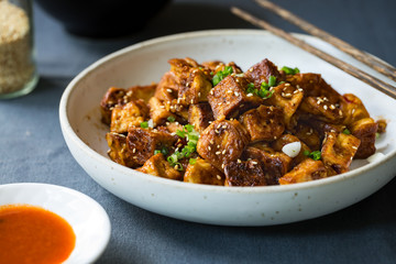 Glazed Tofu with Honey ,Soy sauce, Ginger and Sesame