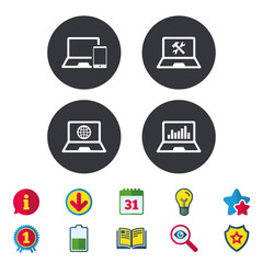 Notebook laptop pc icons. Repair fix service.