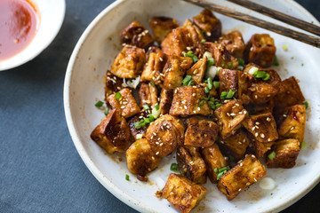 Glazed Tofu with Honey ,Soy sauce, Ginger and Sesame