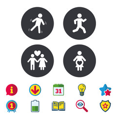 Women pregnancy icon. Human running symbol.