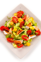 Grilled chicken strips with vegetable salad