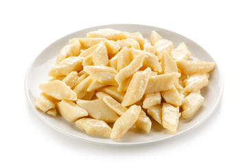 Potato noodles - dumplings on white background