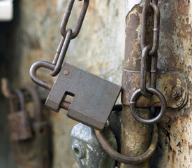 Close-up Lock on Fence for Security